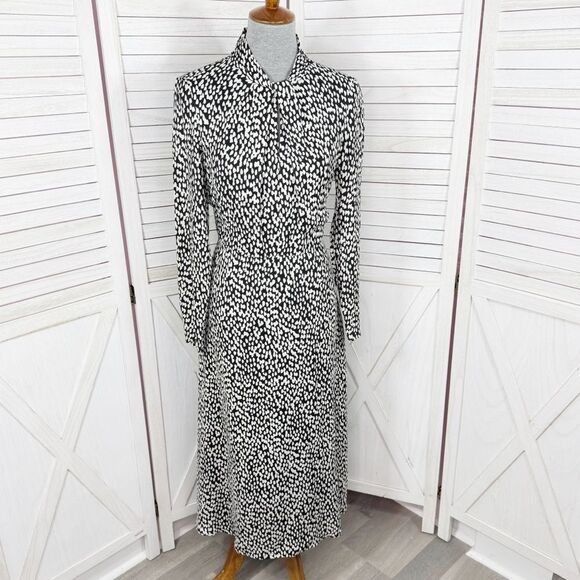 Judith & Charles Printed Mock Neck Keyhole Rimini Midi Dress Black White 6 - Picture 1 of 13